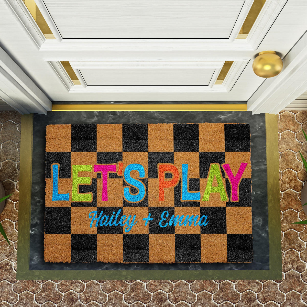 Personalized Playhouse Doormat, Colorful Kids Play Room Welcome Mat