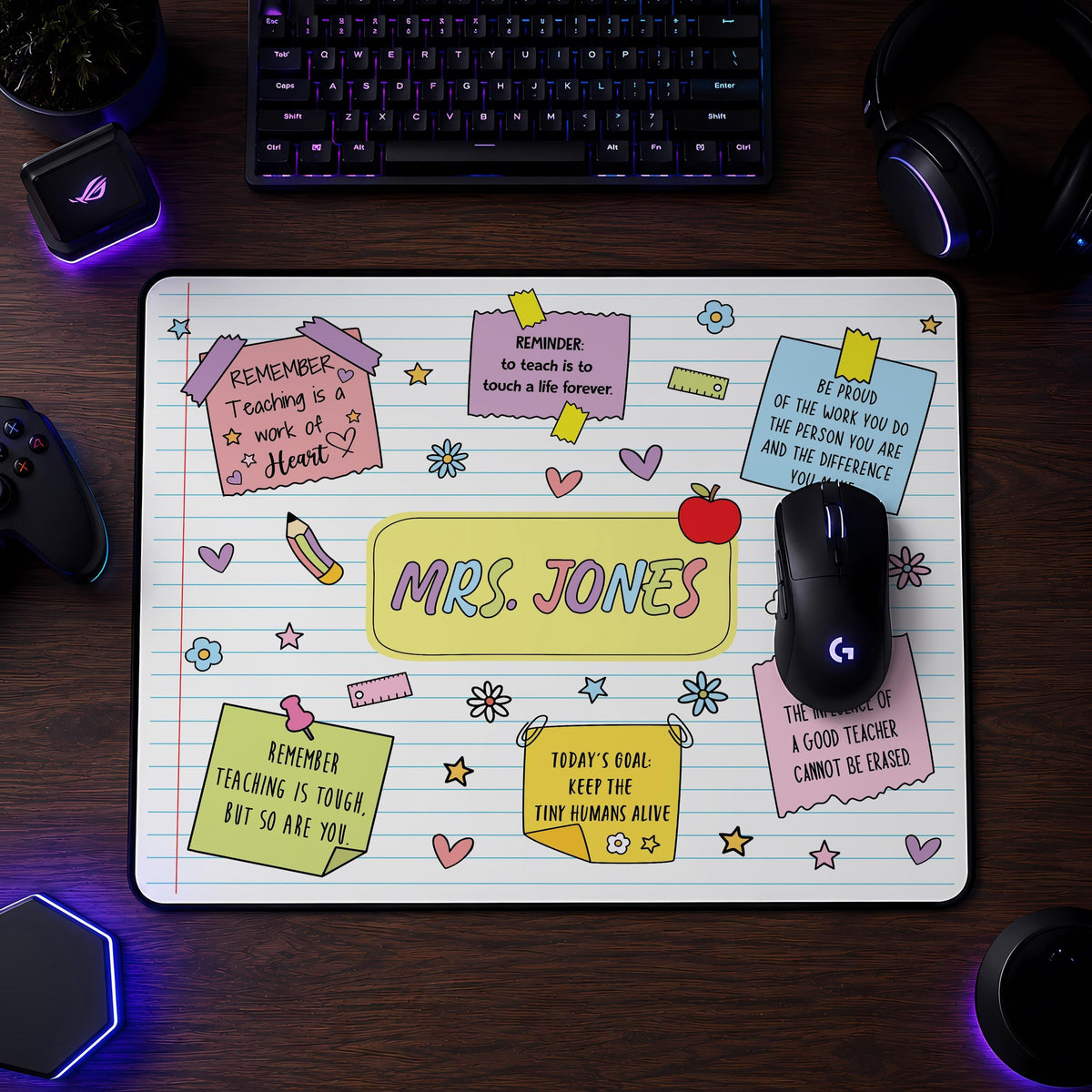 Personalized Teacher Desk Mat, Custom Name Daily Affirmations Mouse Pad, Back To School Gift