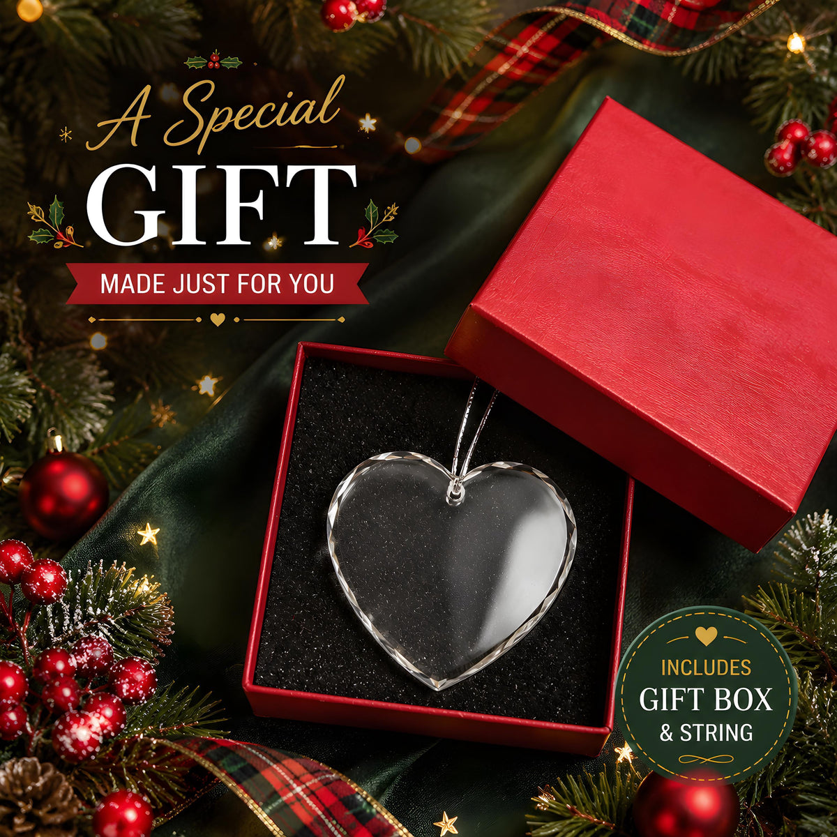 Custom Crystal Glass Ornament, Round or Heart Shape, Mother in Law Gift