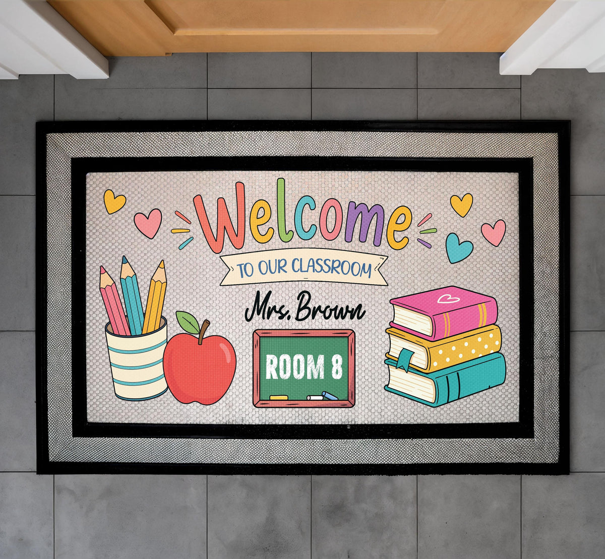 Personalized Teacher Classroom Doormat, Custom Welcome Mat, Teacher Name Sign Room Decor