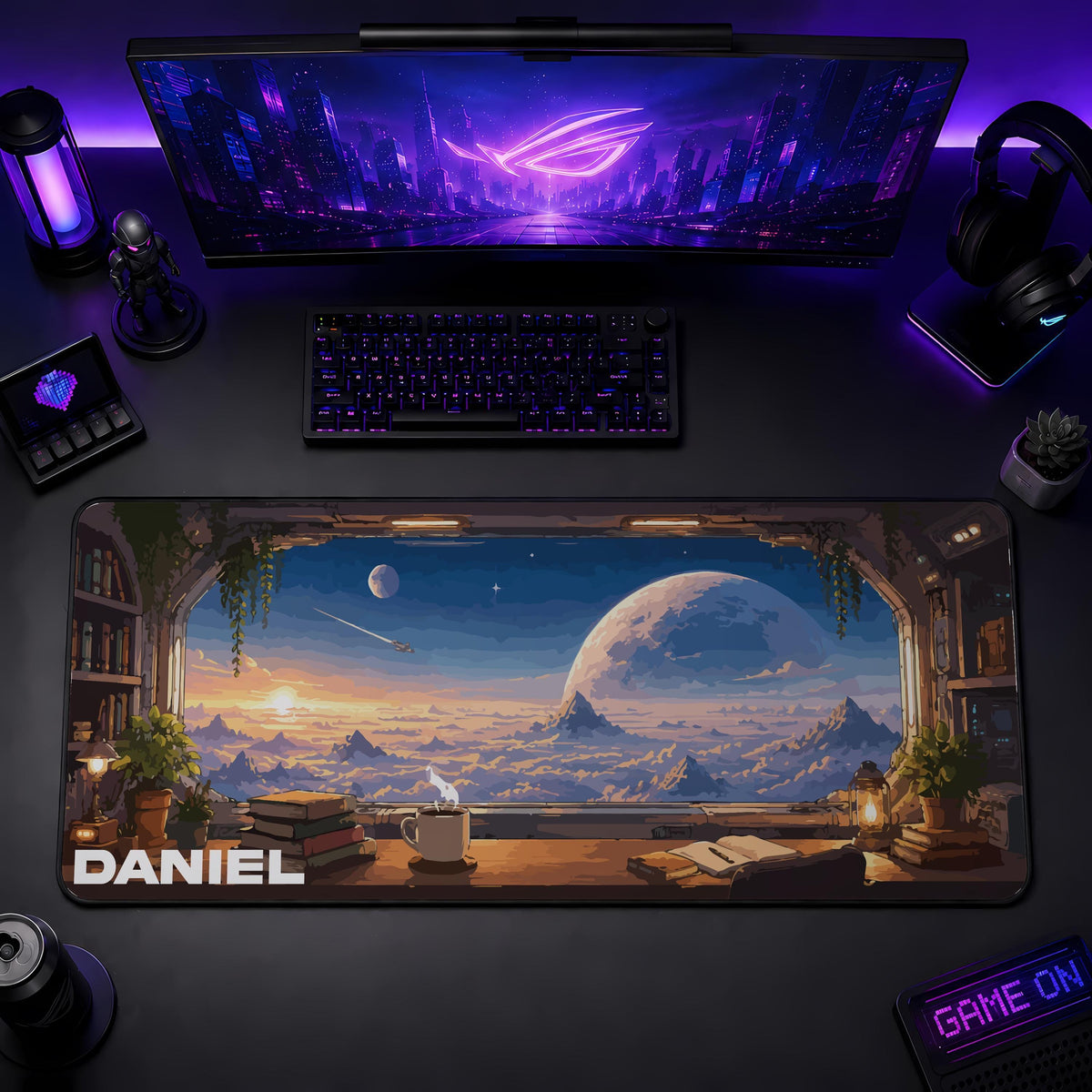 Personalized Sci-Fi Window Desk Mat, Space Landscape Mousepad, Gamer Gaming Setup Accessory Gift