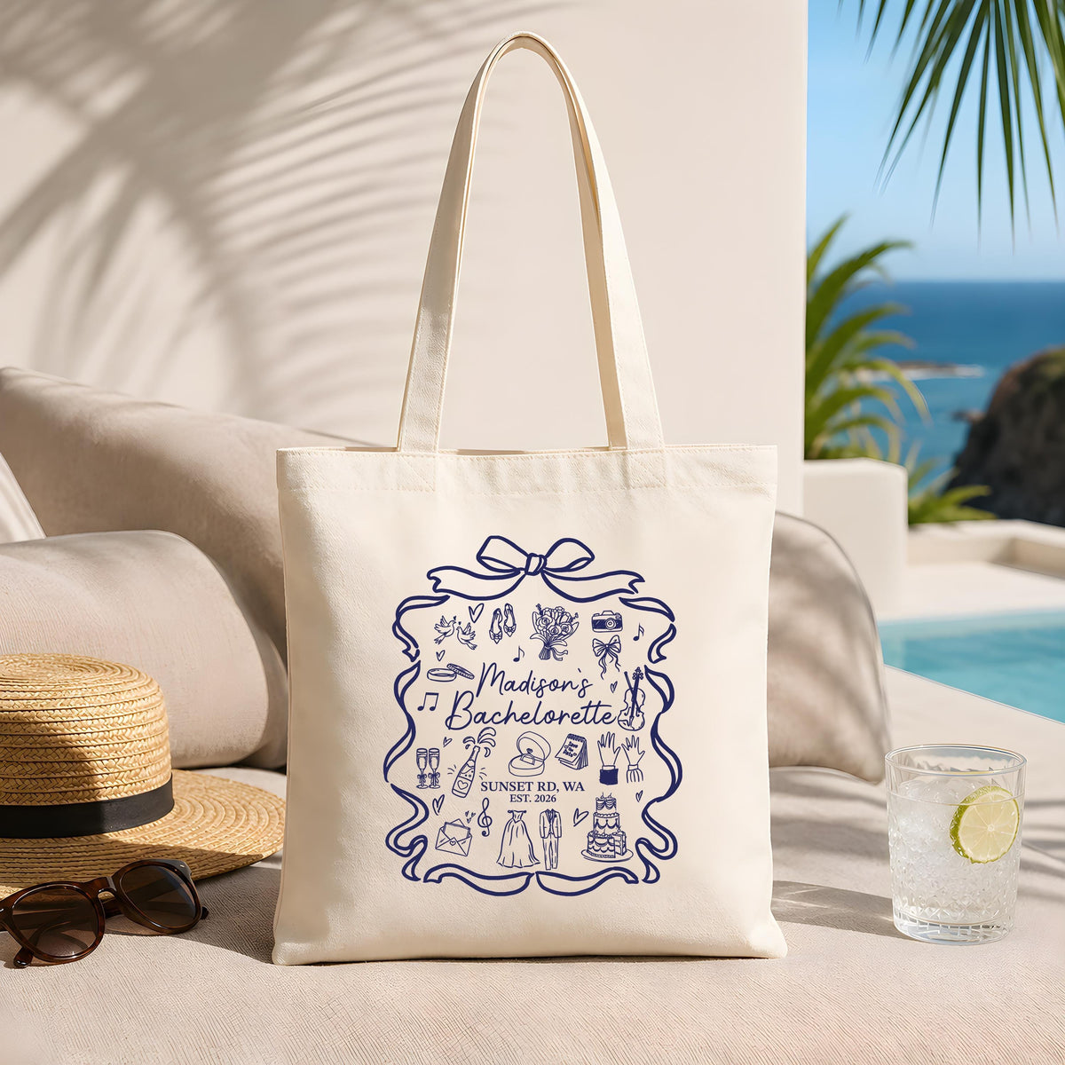 Personalized Bachelorette Party Tote Bag, Bridesmaid Matching Bridal Favors