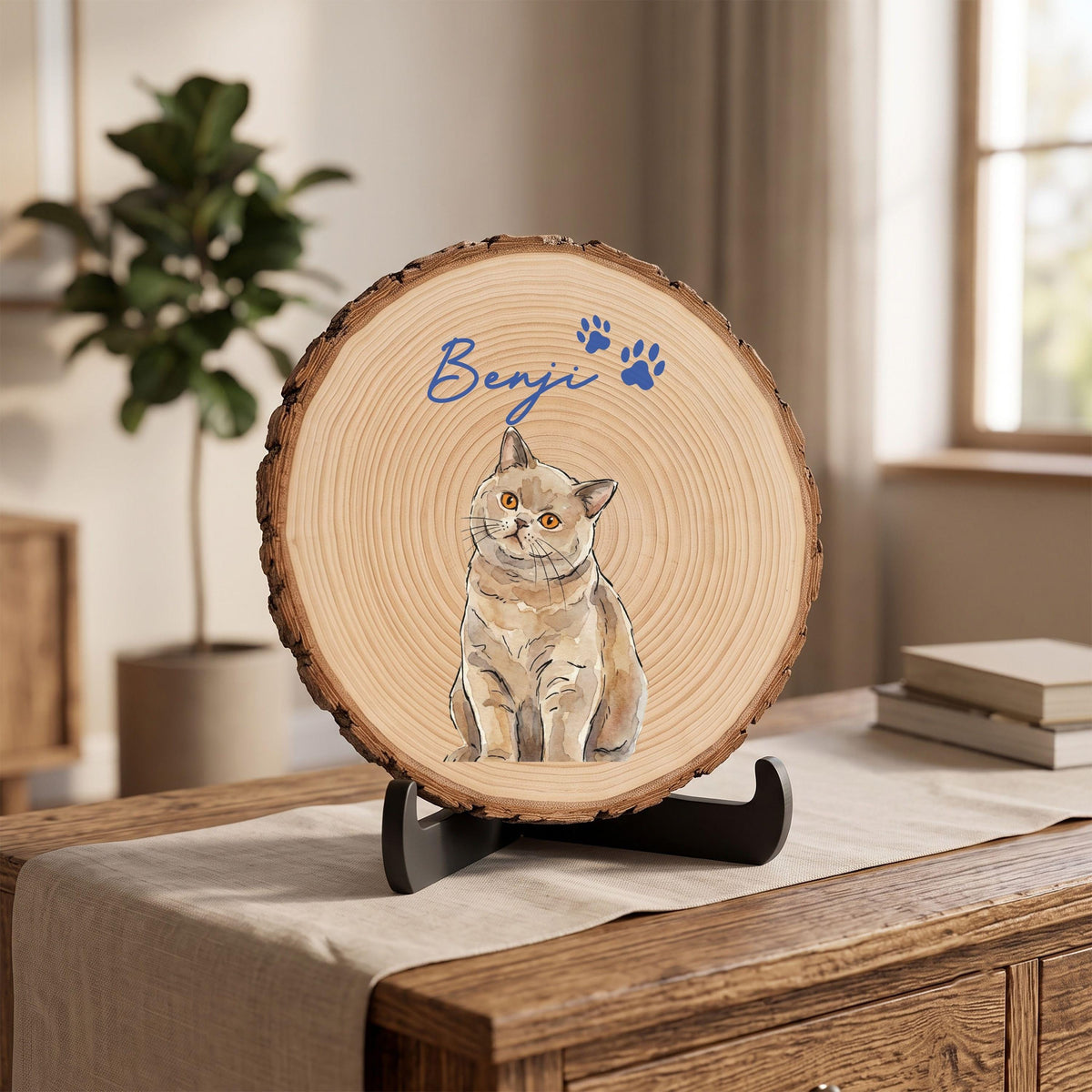 Custom Watercolor Pet Portrait, Personalized Wood Slice Art, Painted Dog and Cat Gift, Rustic Basswood Decor, Pet Lover Keepsake