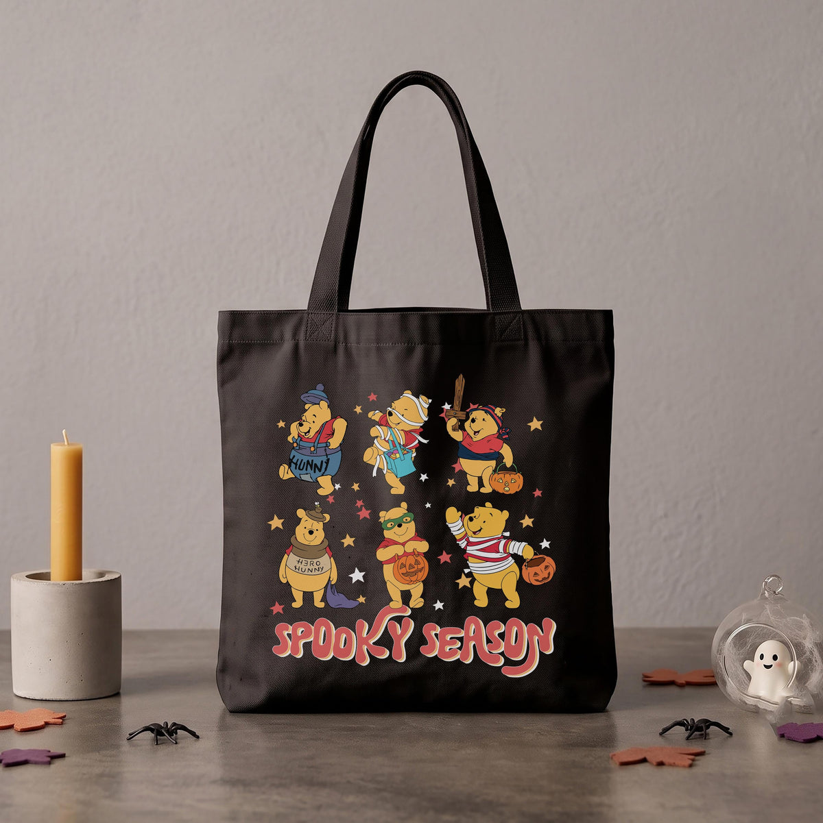 Cute Honey Bear Cartoon Spooky Season Canvas Bag, Kids Trick Or Treat Trip Tote Bag