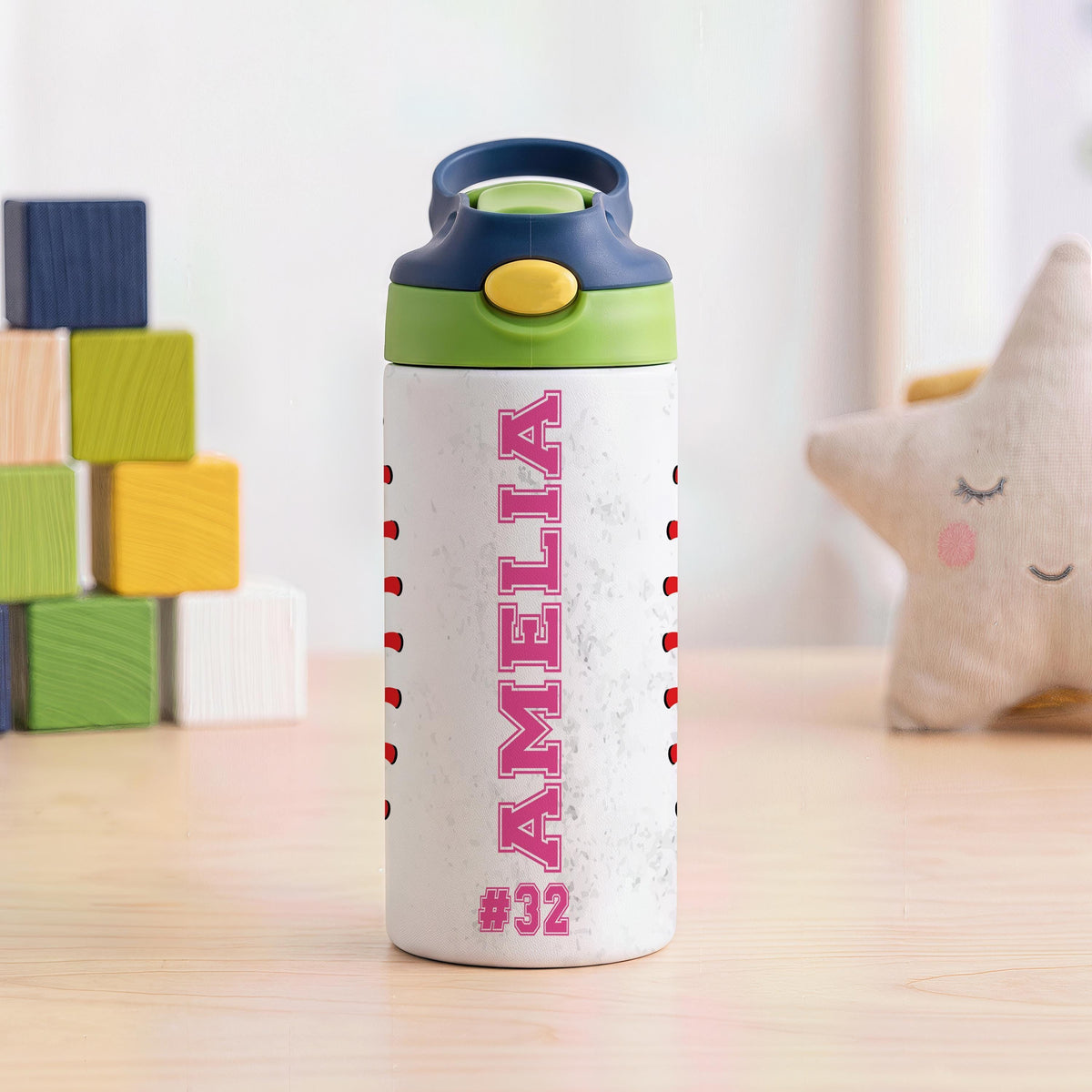 Personalized Kids Stainless Steel Tumbler, Ice Cream Softball Design Water Bottle