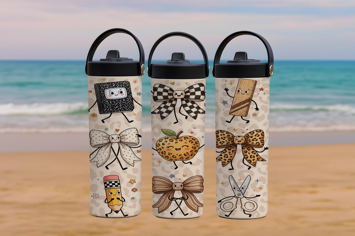 Cute Leopard Pattern Bow Design Tumbler with Foldable Straw