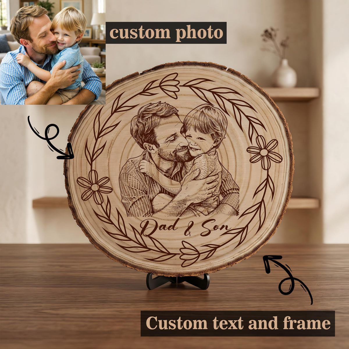 Personalized Wood Photo Plaque, Custom Wedding Portrait Keepsake