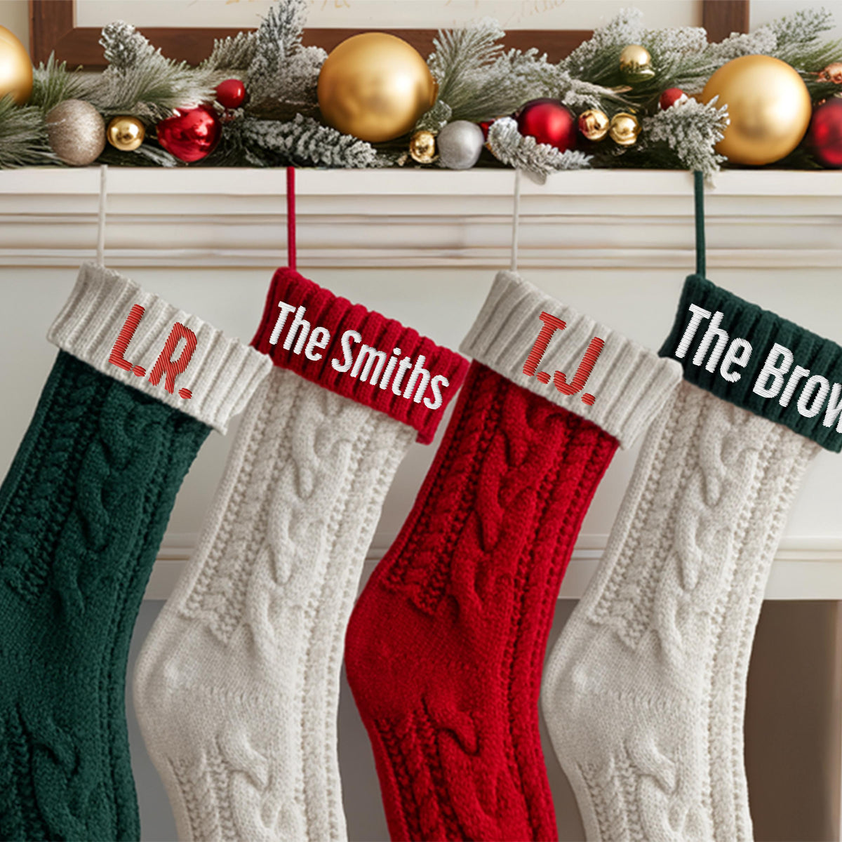 Custom Embroidered Christmas Stockings, Personalized Knit Name Stockings, Family Matching Xmas Stockings