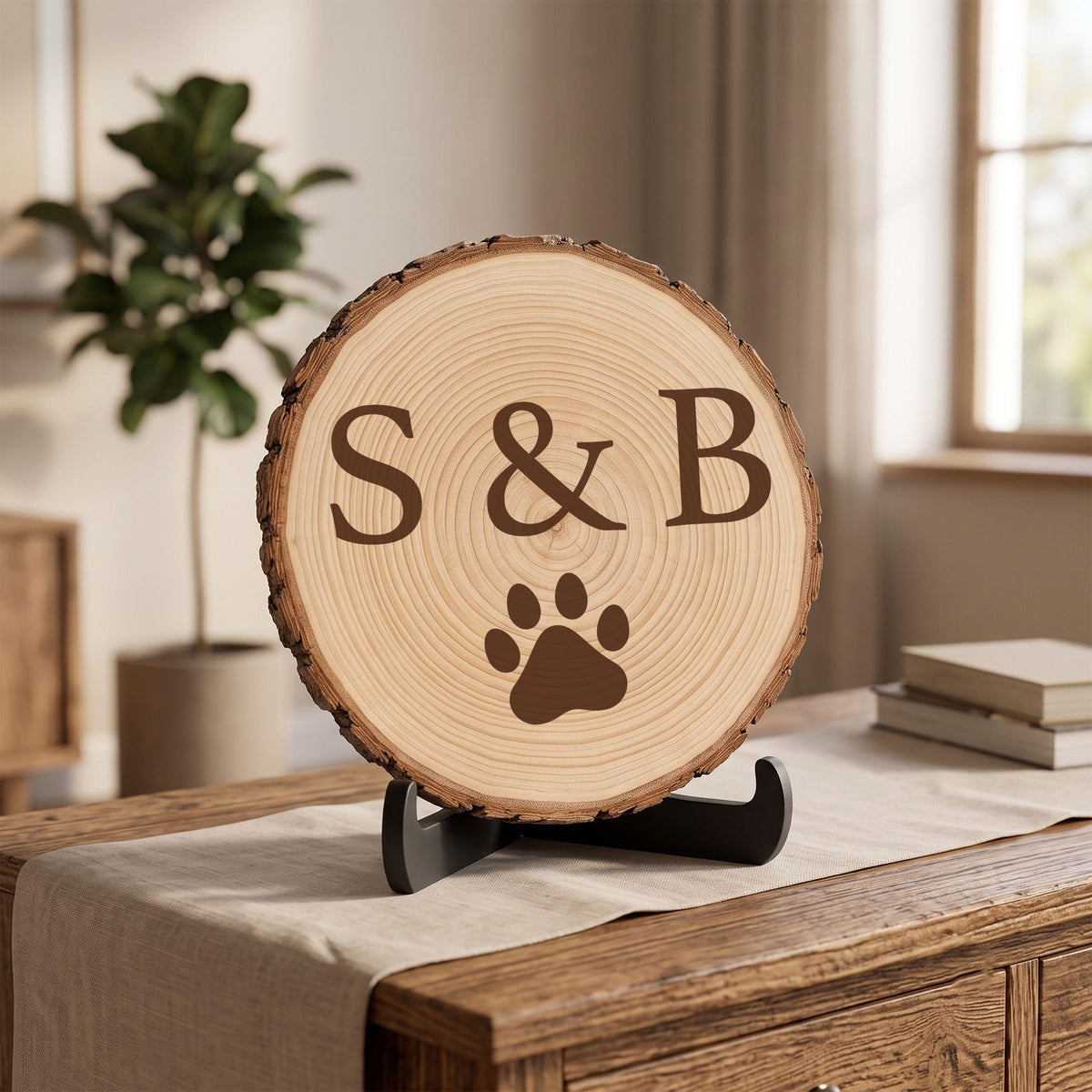 Custom Initials Paw Print Sign, Engraved Wood Slice Pet Decor, Personalized Dog Cat Family Sign, Rustic Wood Burned Gift, Pet Memorial