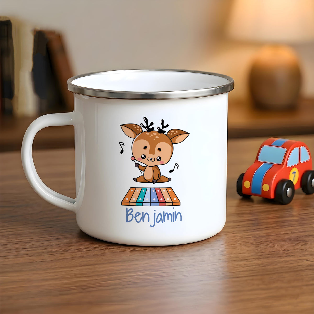 Personalized Kids Stainless Steel Camping Mug, Animal Music Theme Adventure Cup