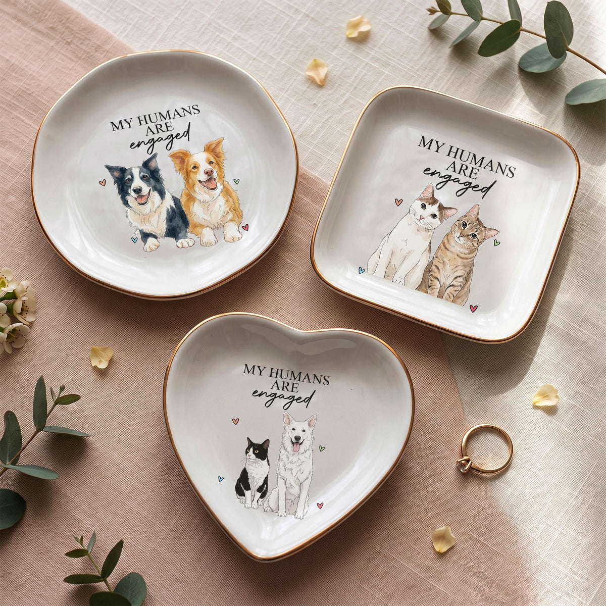 Engagement Ring Dish with Pet Portrait, My Humans Are Engaged, Custom Cat Dog Jewelry Dish, Engagement Gift for Couple, Ring Holder Bride