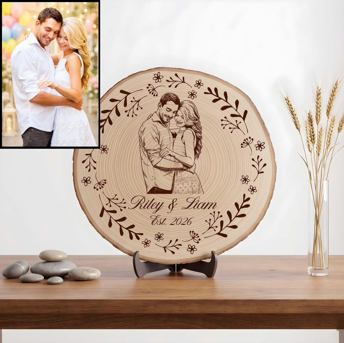 Personalized Photo Wooden Plaque, Laser Engraved or UV Printed Anniversary Keepsake