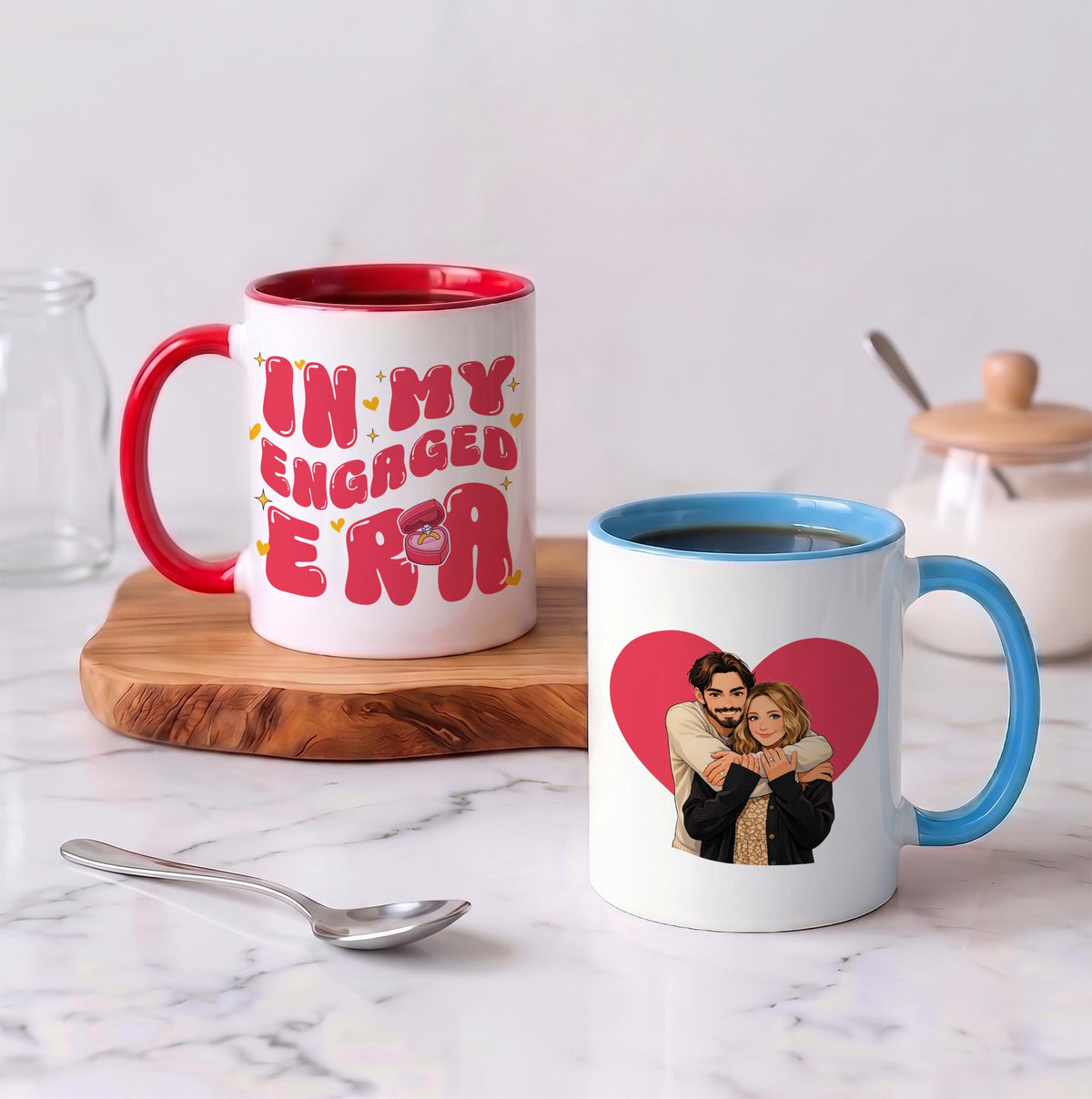 Personalized Engagement Era Ceramic Mug, Custom Photo Coffee Cup, Future Mr Mrs Gift