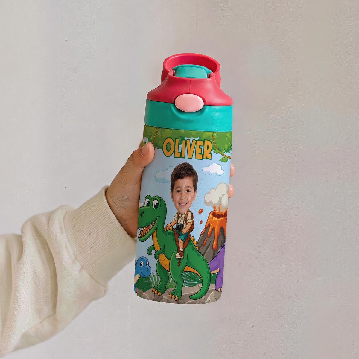 Personalized Dinosaur Kids Tumbler, Custom Name Water Bottle with Straw