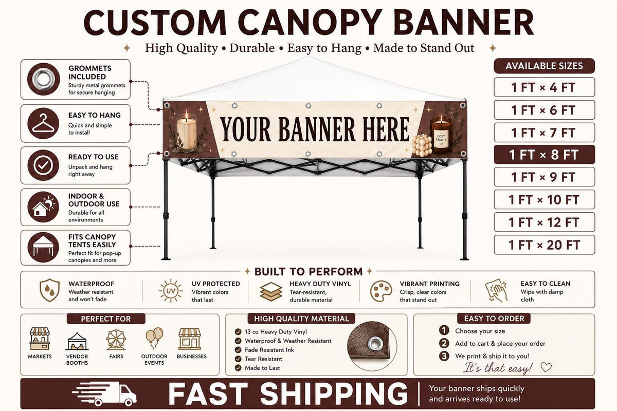 Custom Canopy Tent Banner, Full Color Logo, Trade Show Event Vinyl (13 oz Matte)