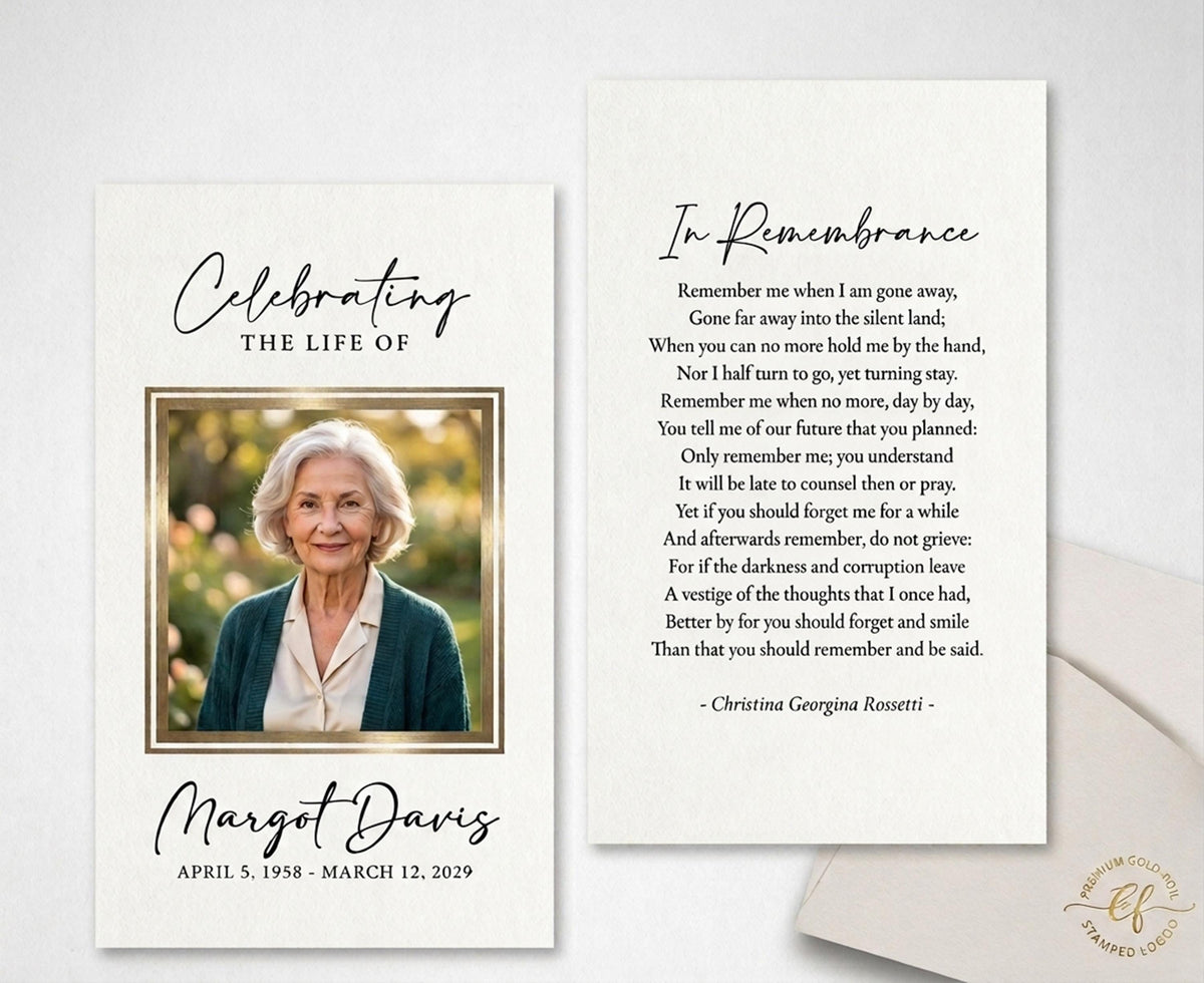 Custom Memorial Prayer Card, Personalized Photo Keepsake, Funeral Favor (5" x 7")