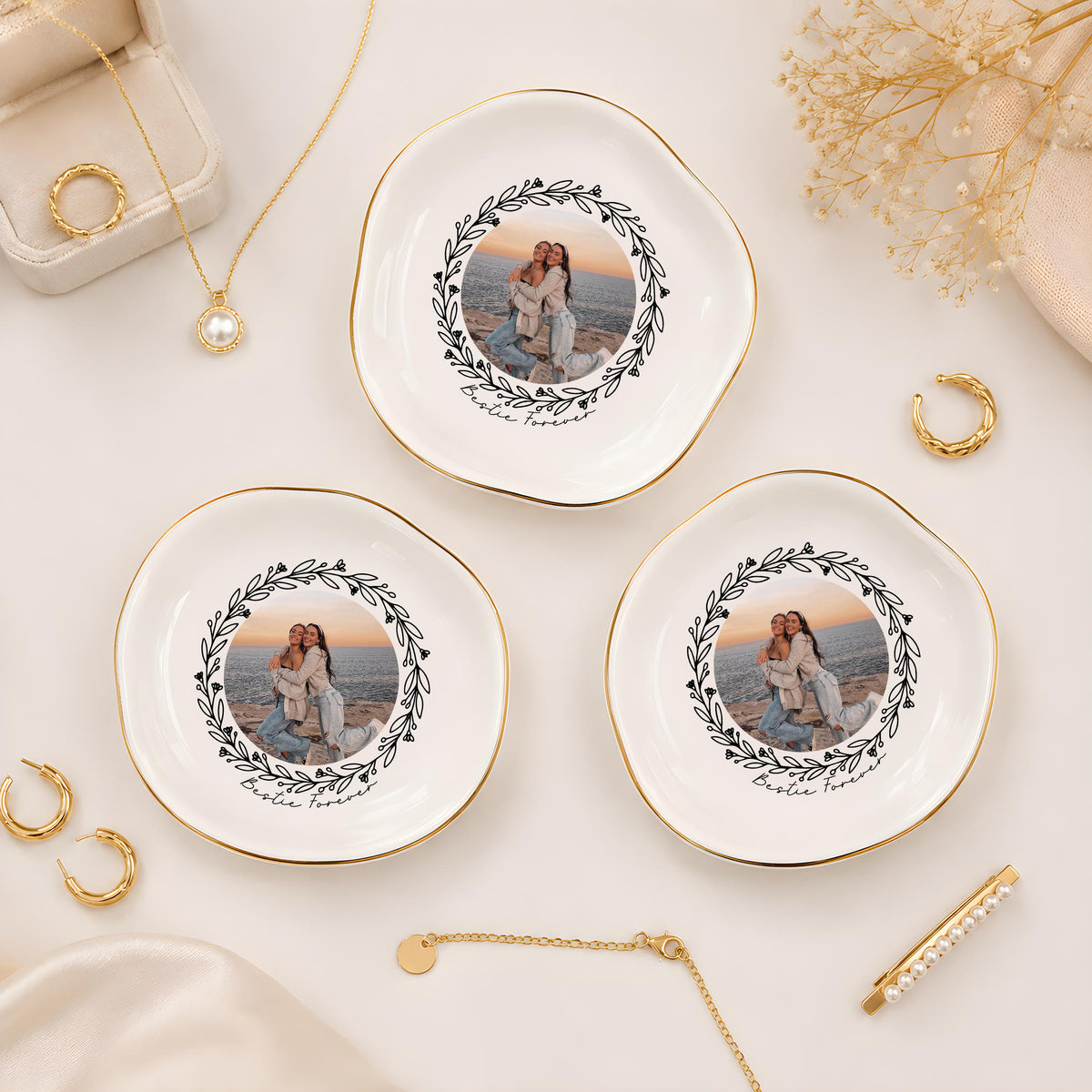 Personalized Photo Ring Dish, Custom Ceramic Jewelry Tray with Picture