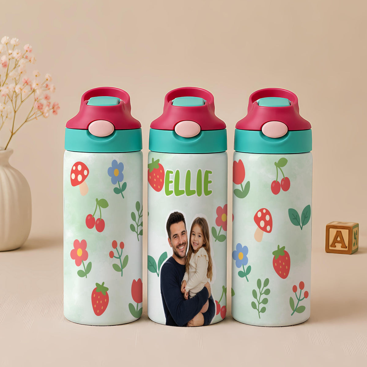 Personalized Kids Stainless Steel Tumbler with Straw, Custom Photo Cup (12oz)