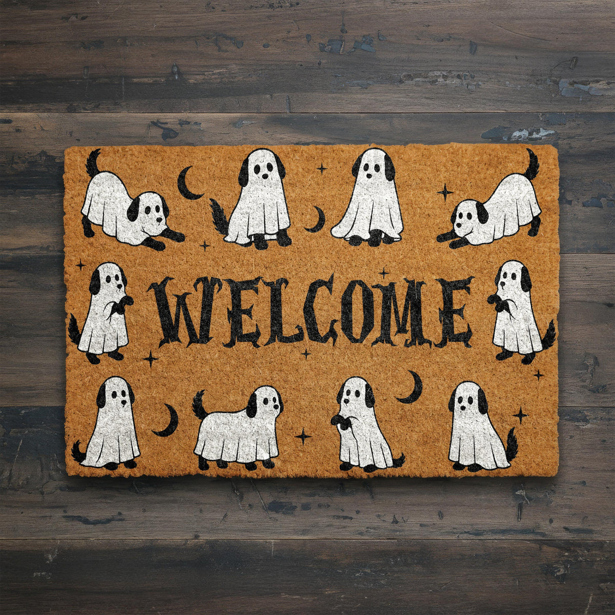 Ghost Dog Halloween Doormat, Spooky Welcome Coir Mat, Cute Pet Ghost Rug, Fall Front Door Decor, Funny Animal Porch Mat