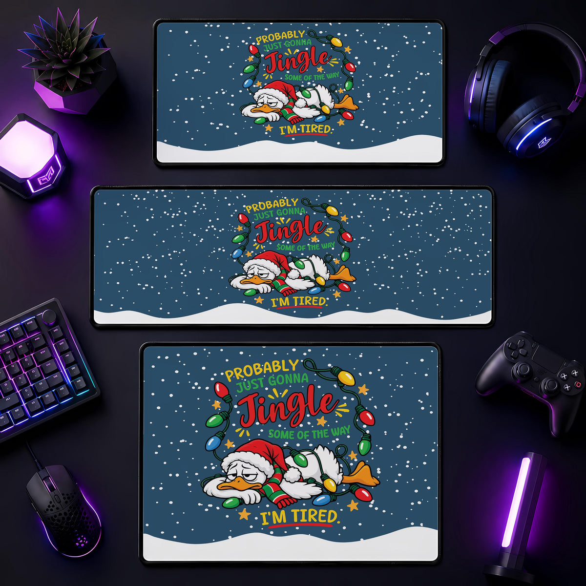 Christmas Duck Gaming Mouse Pad, Lazy Santa Duck Desk Mat (14x24")