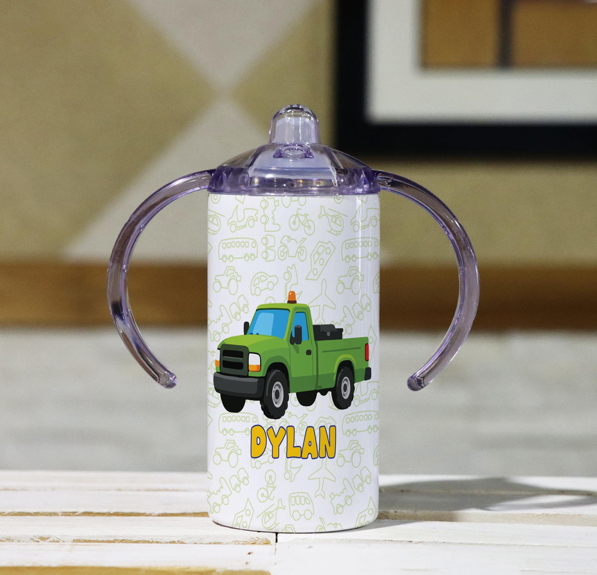 Personalized Toddler Tumbler, Fire Truck, Tractor, Police Car (12oz)