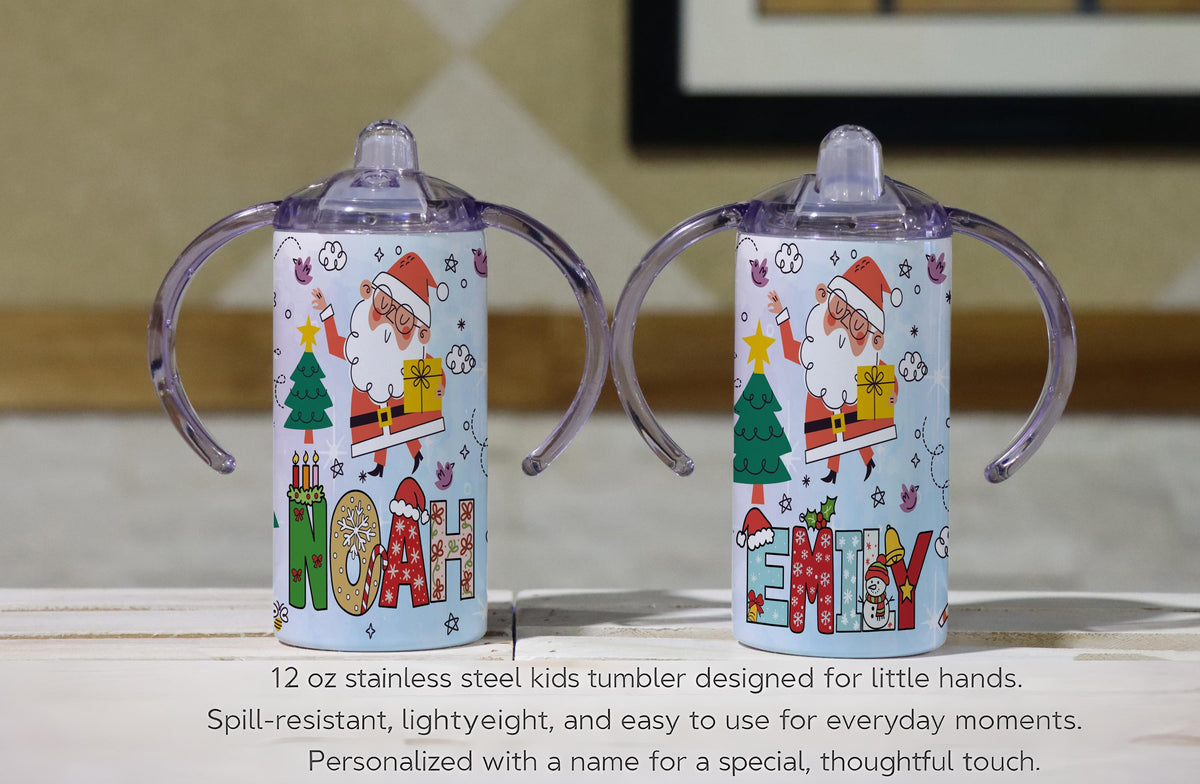 Personalized Santa Toddler Tumbler, Custom Name Christmas Cup (12oz)