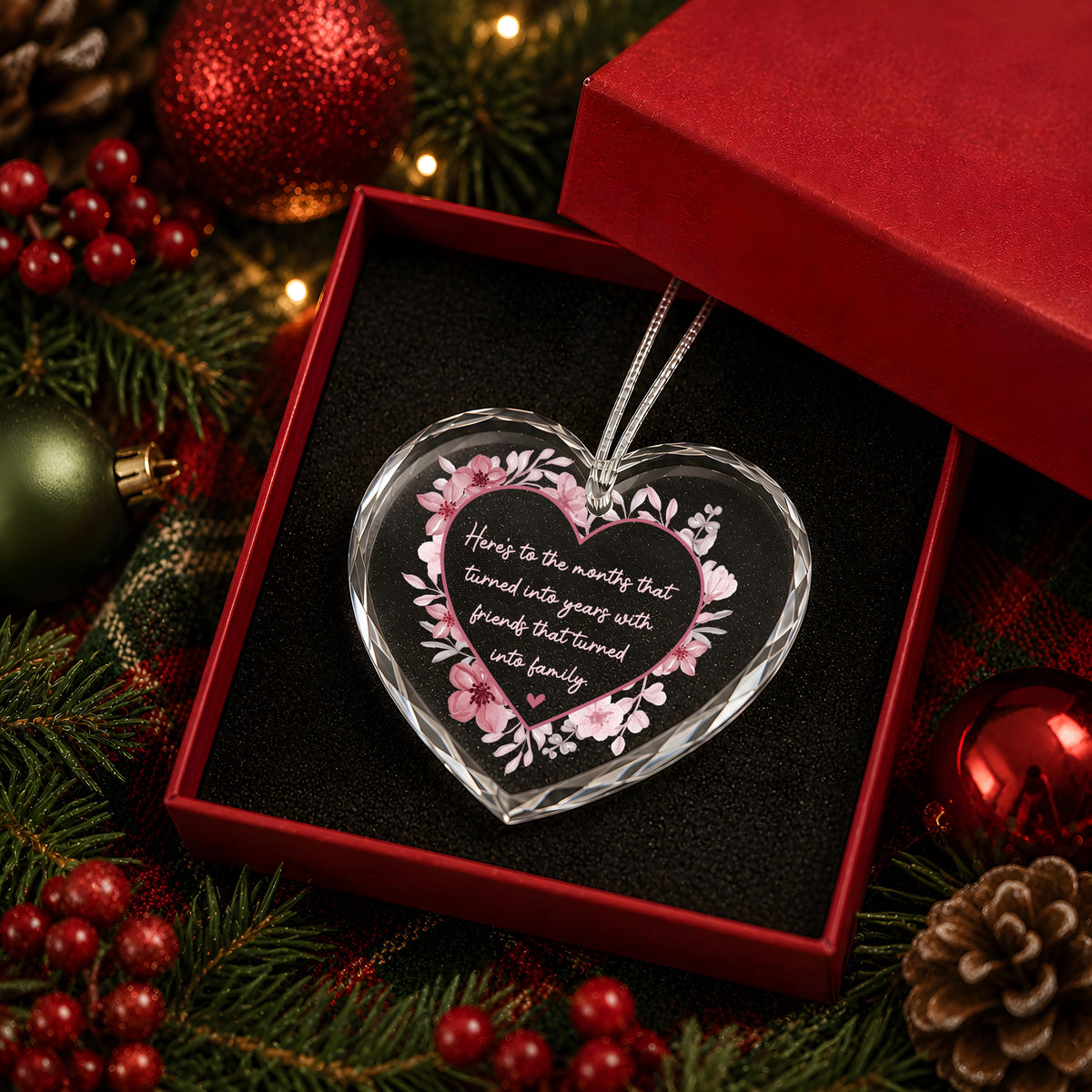 Friendship Christmas Ornament, Friends Turned Family Keepsake, Heart Shaped Tree Decor, Best Friend Gift, Meaningful Holiday Bauble
