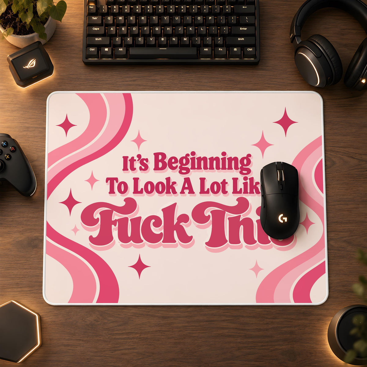 Personalized Retro Font Work Humor Mouse Pad, Unique Funny Swirl Office Desk Mat, Sarcastic Coworker Gift, Funky Cubicle Decoration Idea