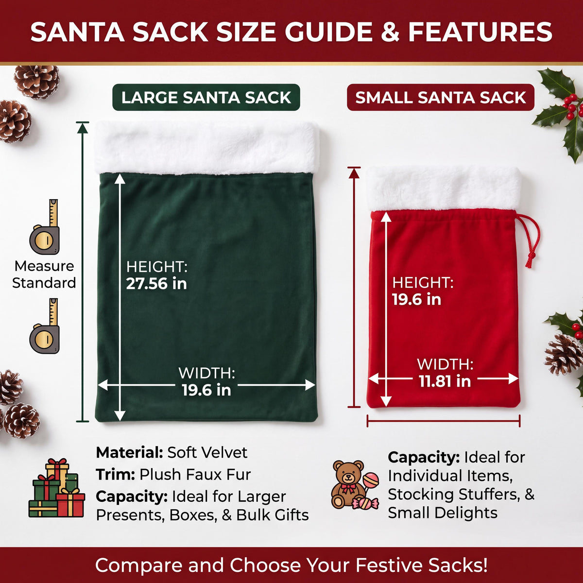 Personalized Santa Sacks, Gingerbread Cookie Gift Bag, Christmas Kids Present Sack, Matching Family Toy Gift Bag