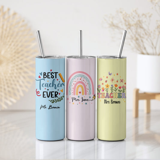 Personalized Stainless Steel Teacher Tumbler, Insulated Thank You Gift Bottle