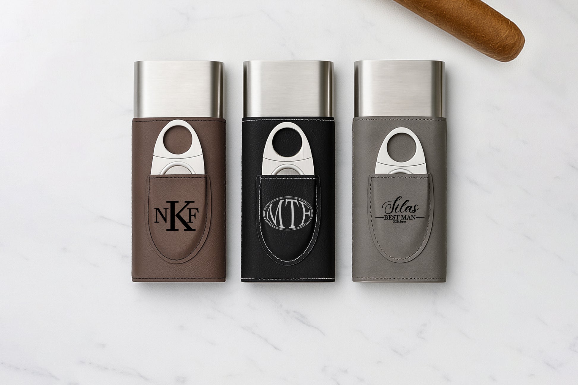 Personalized Sports Cigar Case & Cutter for Groomsmen, Dad - Engraved