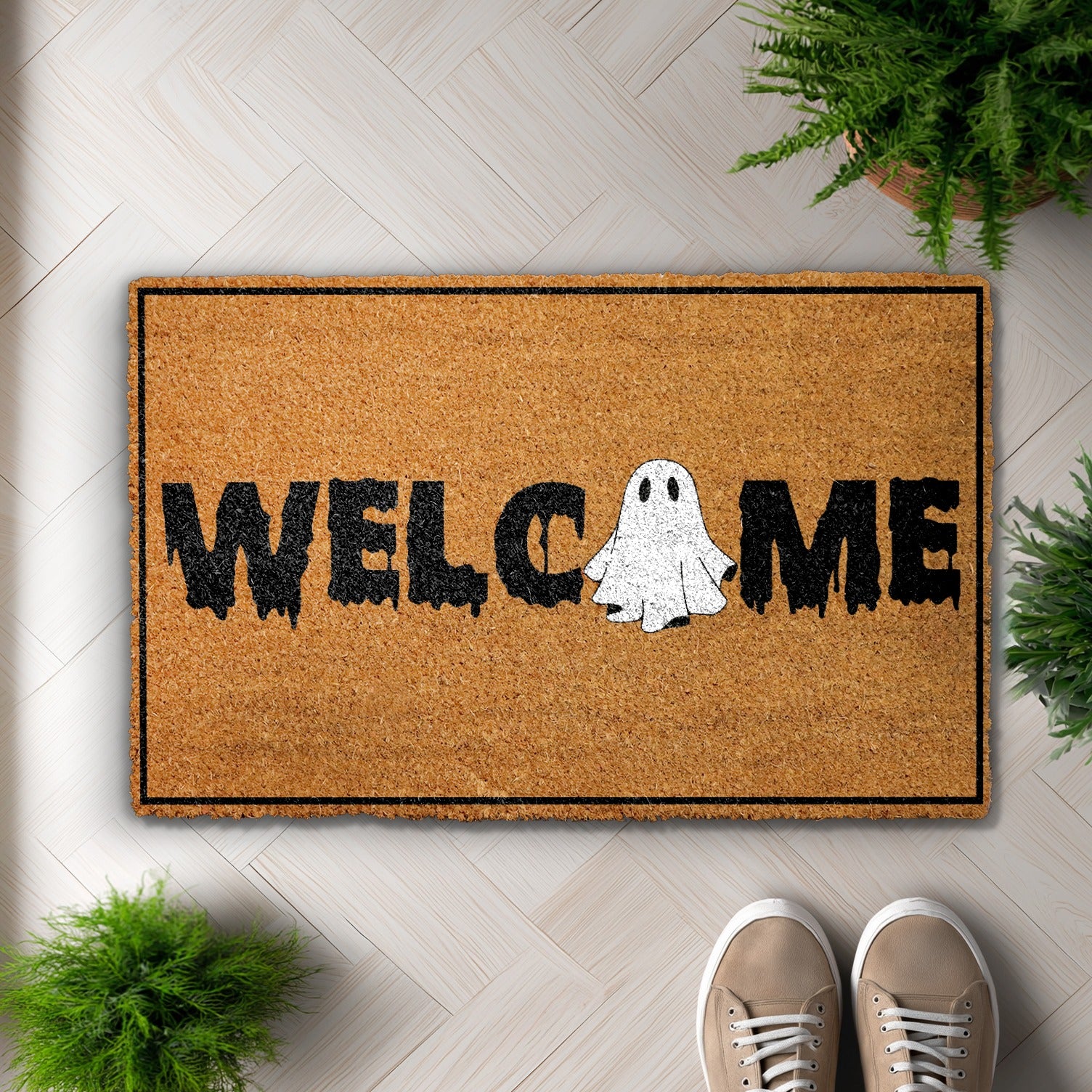 Ghostly Welcome: Halloween Doormat, Spooky Outdoor Decor for Fall
