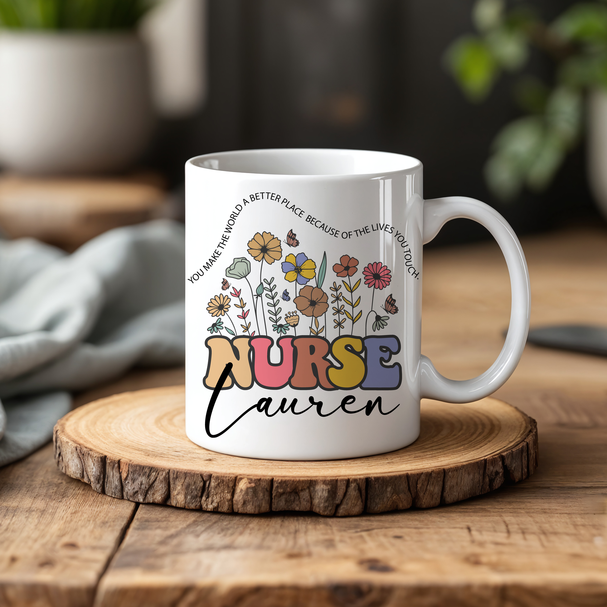 Personalized Floral Nurse Mug: Custom Name, Perfect Gift for Nurses