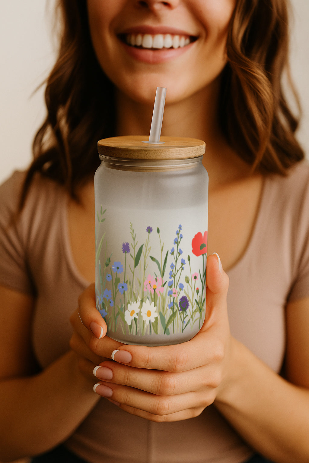 Boho Aesthetic, Wildflower Tumbler, Colorful Iced Coffee Cup, Eco-Friendly Gift