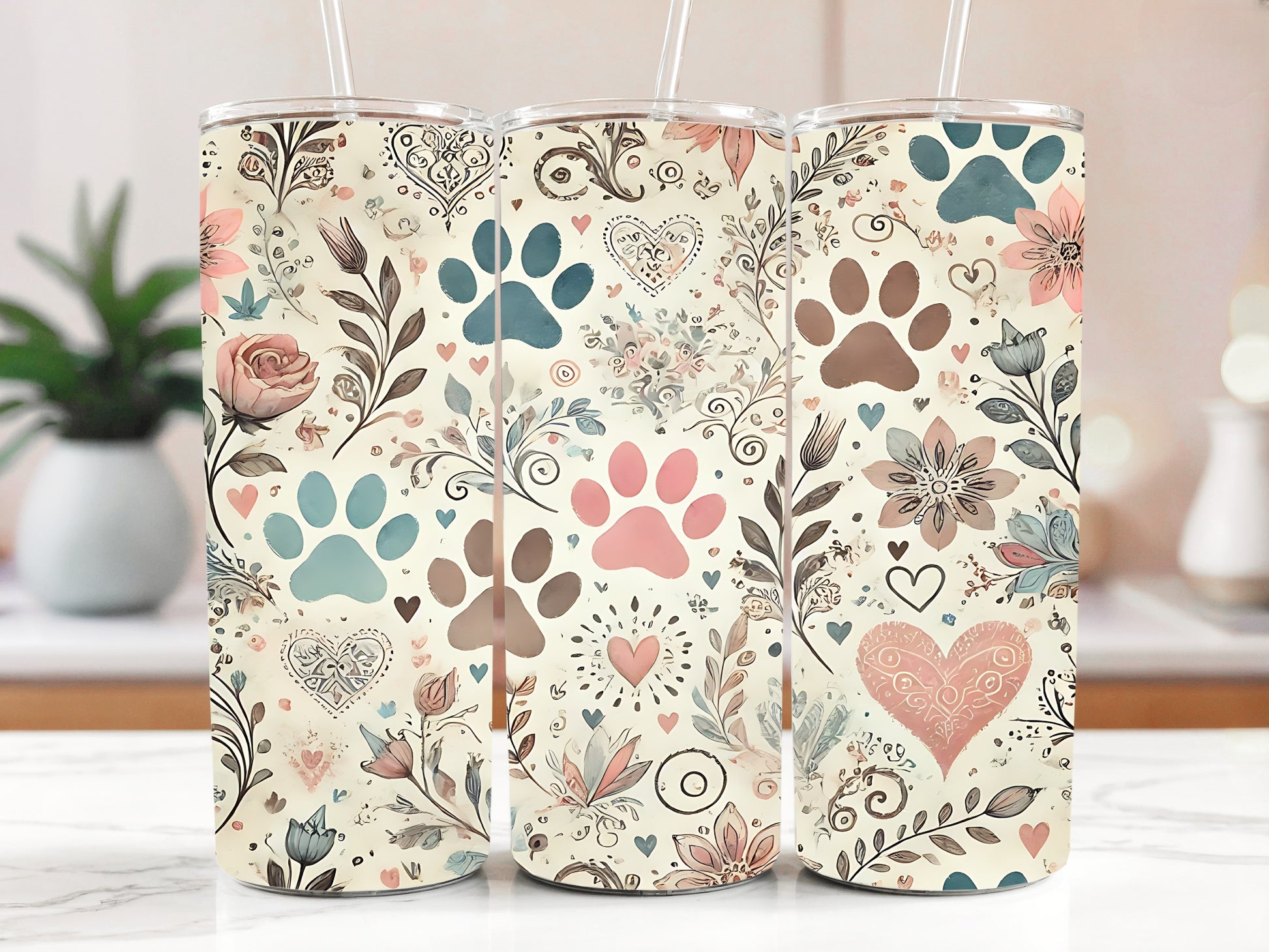 Retro Dog Paw Steel Tumbler, Vintage Design Lover's Gift Bottle