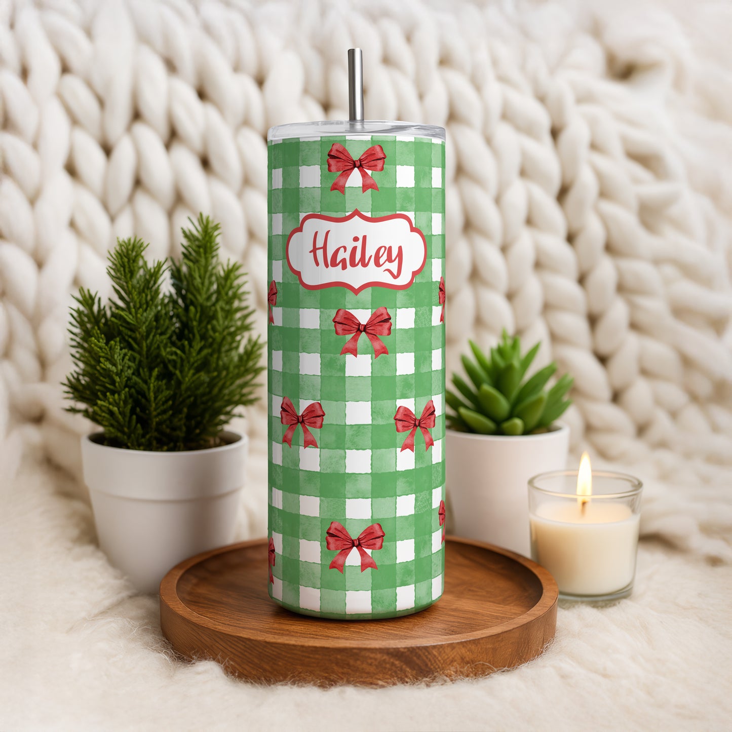 Customize Your Festive Xmas Tumbler, Plaid & Christmas Icons Design