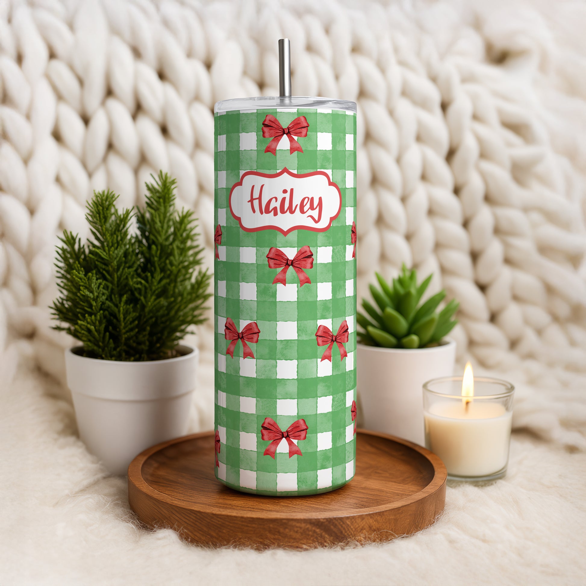 Customize Your Festive Xmas Tumbler, Plaid & Christmas Icons Design