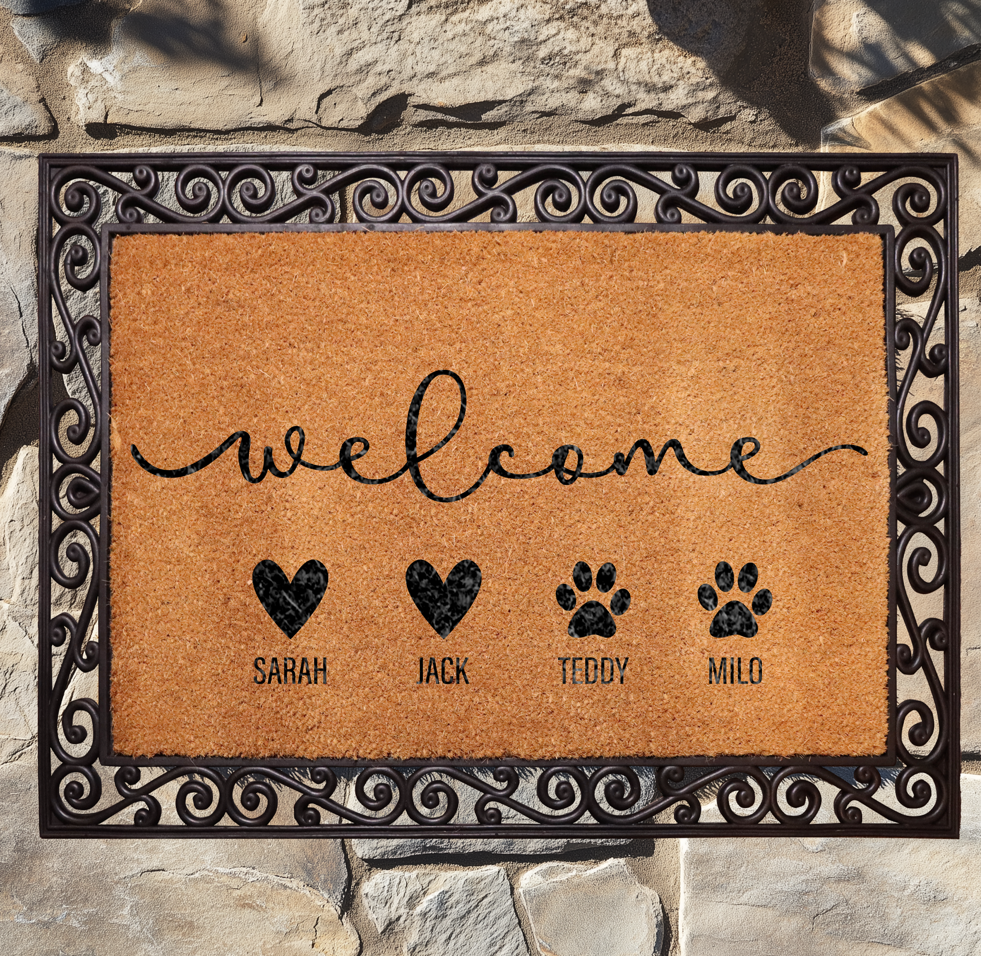Custom Family Doormat, Personalized Welcome Rug for Animal Lovers