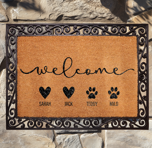 Custom Family Doormat, Personalized Welcome Rug for Animal Lovers