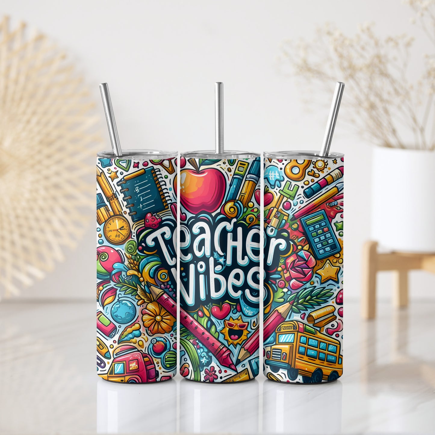 Vibrant Teacher Vibes Tumbler, First Day Cute Steel Bottle