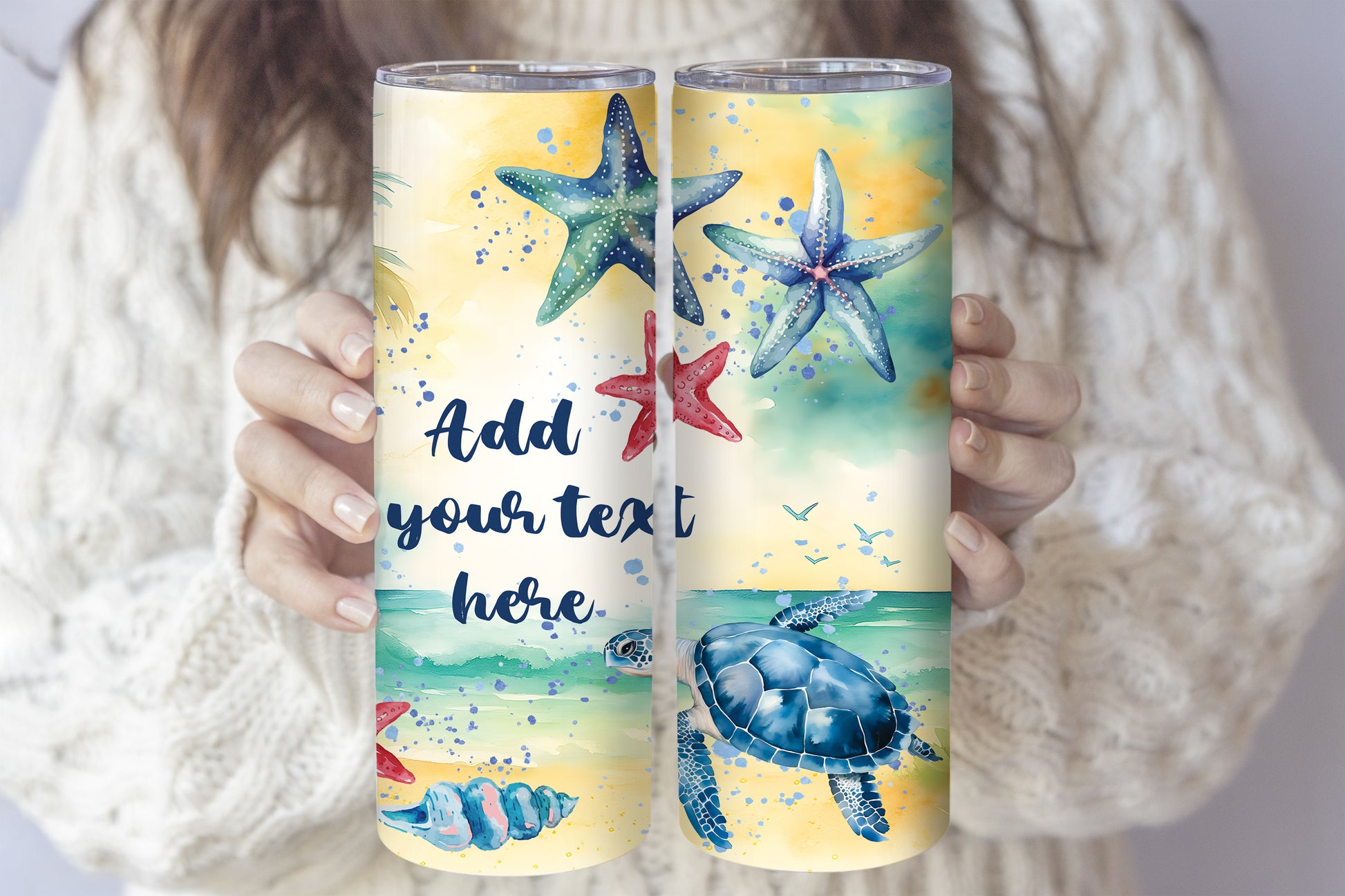 Turtle and Seashells Stainless Steel Tumbler, Perfect for Summer Fun