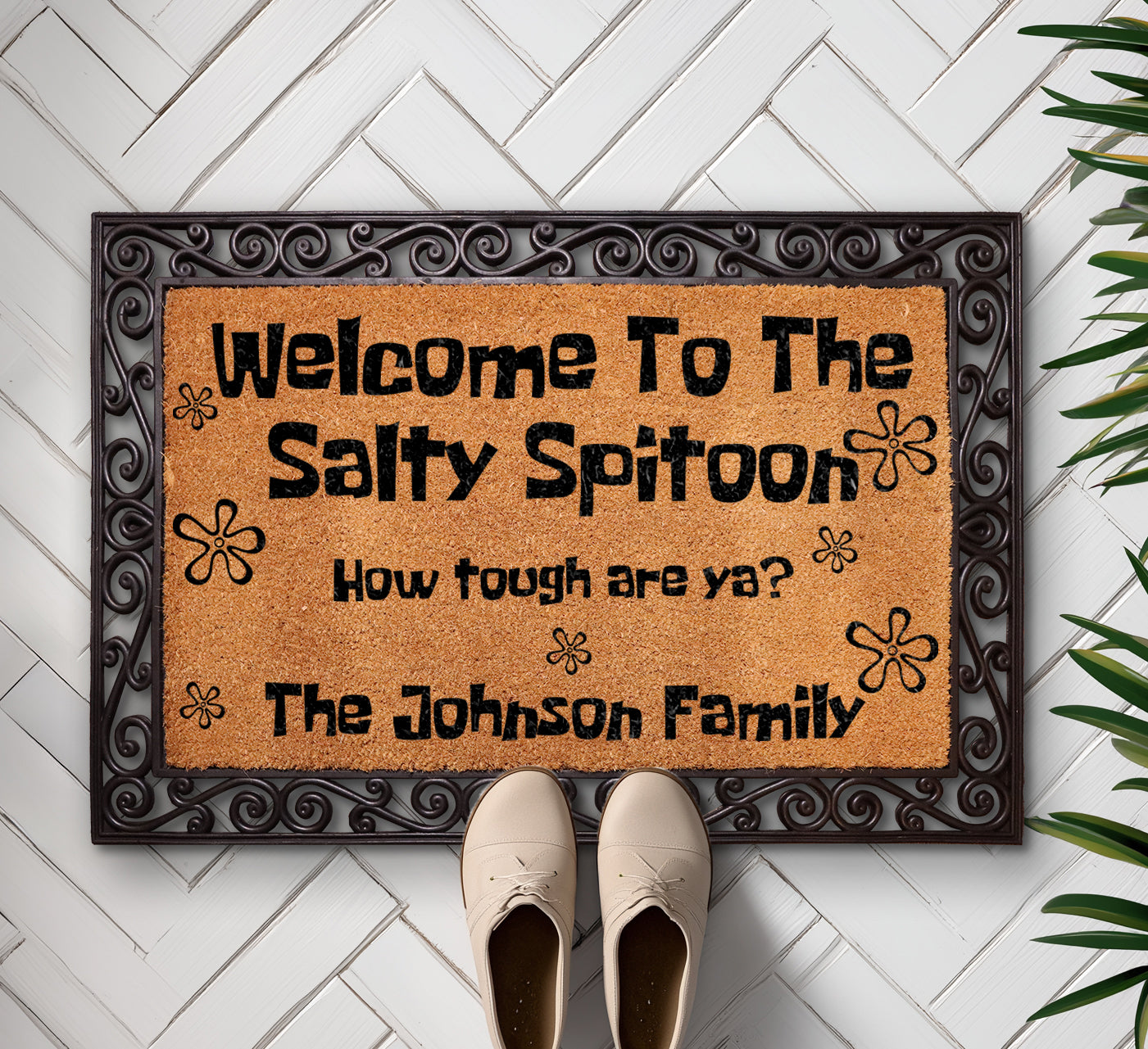 Custom Cartoon-Inspired Salty Spitoon Doormat, Sarcastic & Humorous Welcome Mat