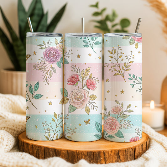 Cottage Core Aesthetic Rose Cluster Tumbler, Boho Floral Insulated Cup