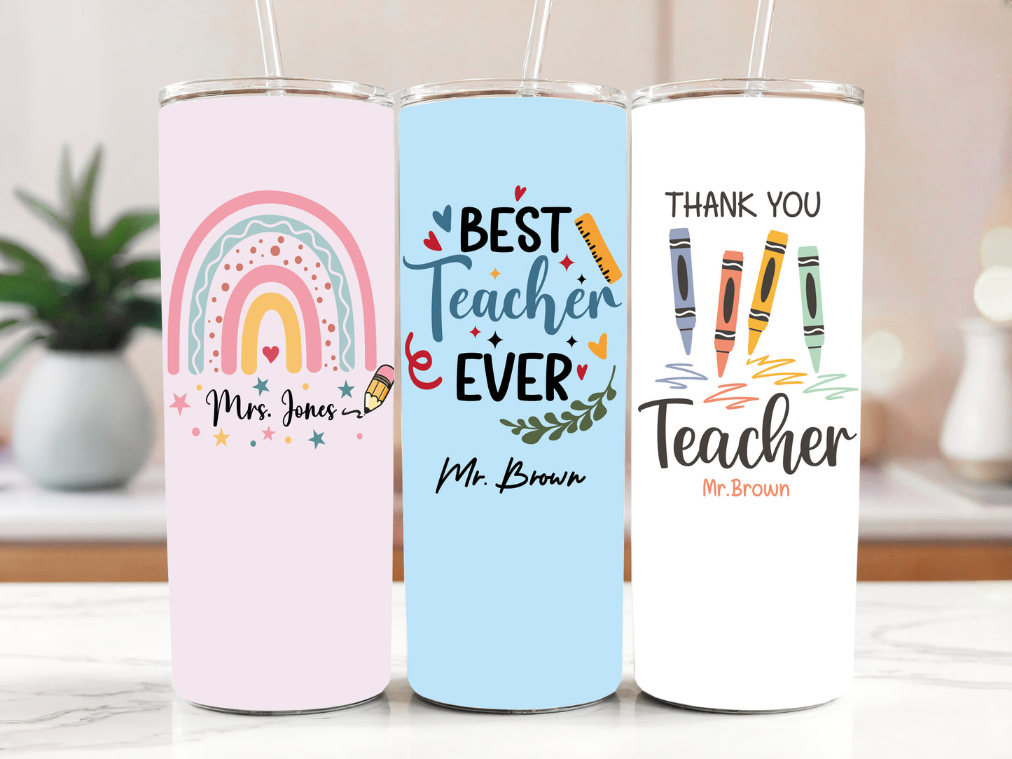 Personalized Stainless Steel Teacher Tumbler, Insulated Thank You Gift Bottle