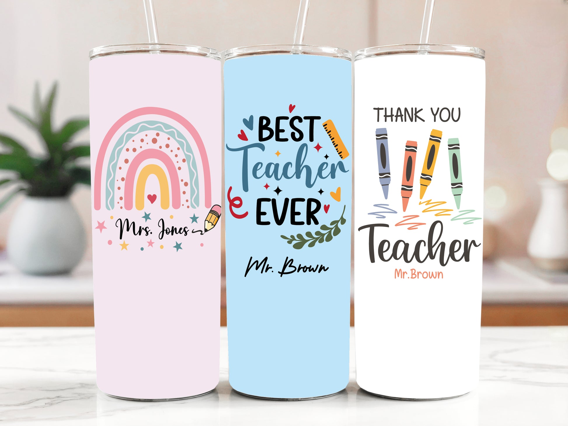 Personalized Stainless Steel Teacher Tumbler, Insulated Thank You Gift Bottle