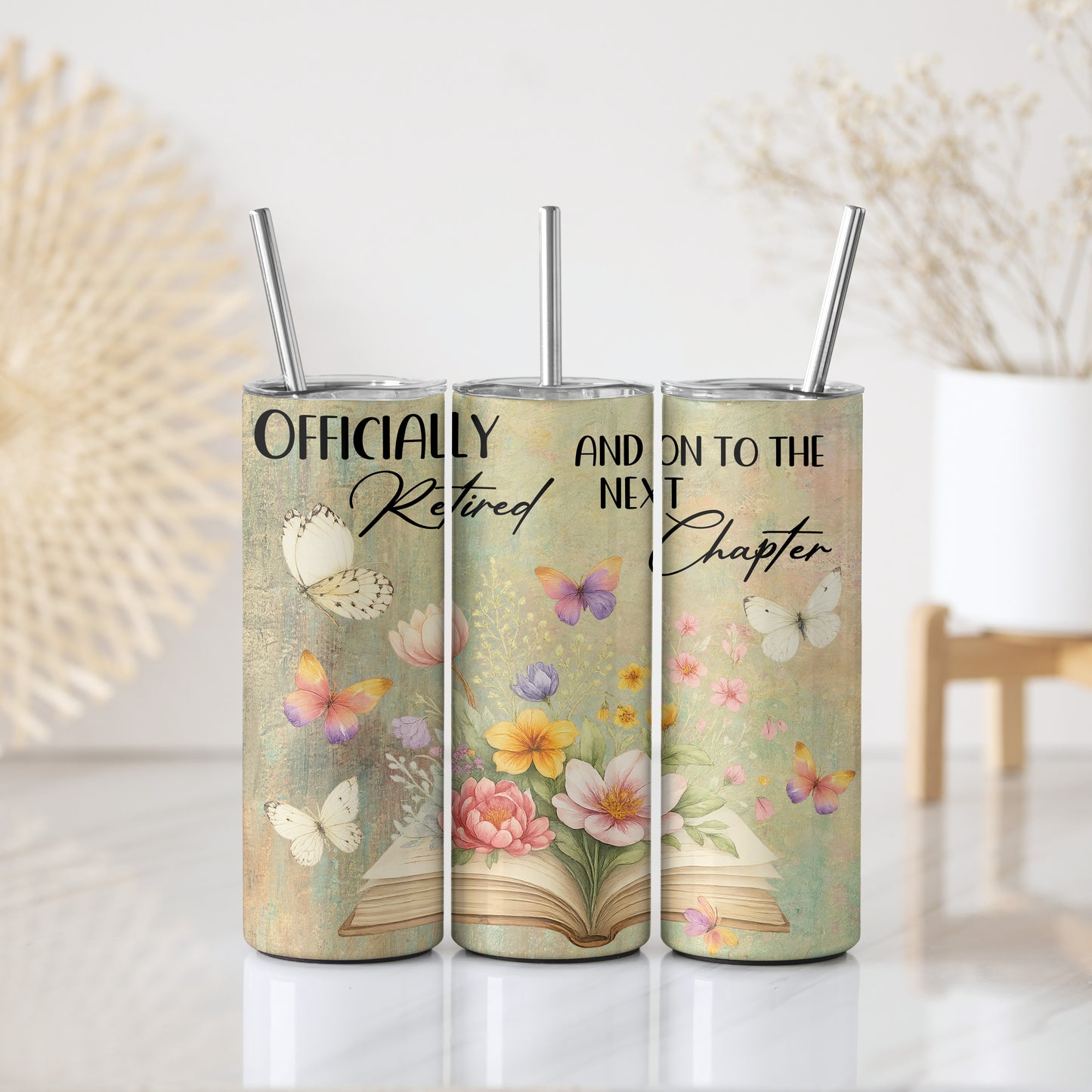 Floral Book Retirement Tumbler, Officially Retired Insulated Skinny Cup