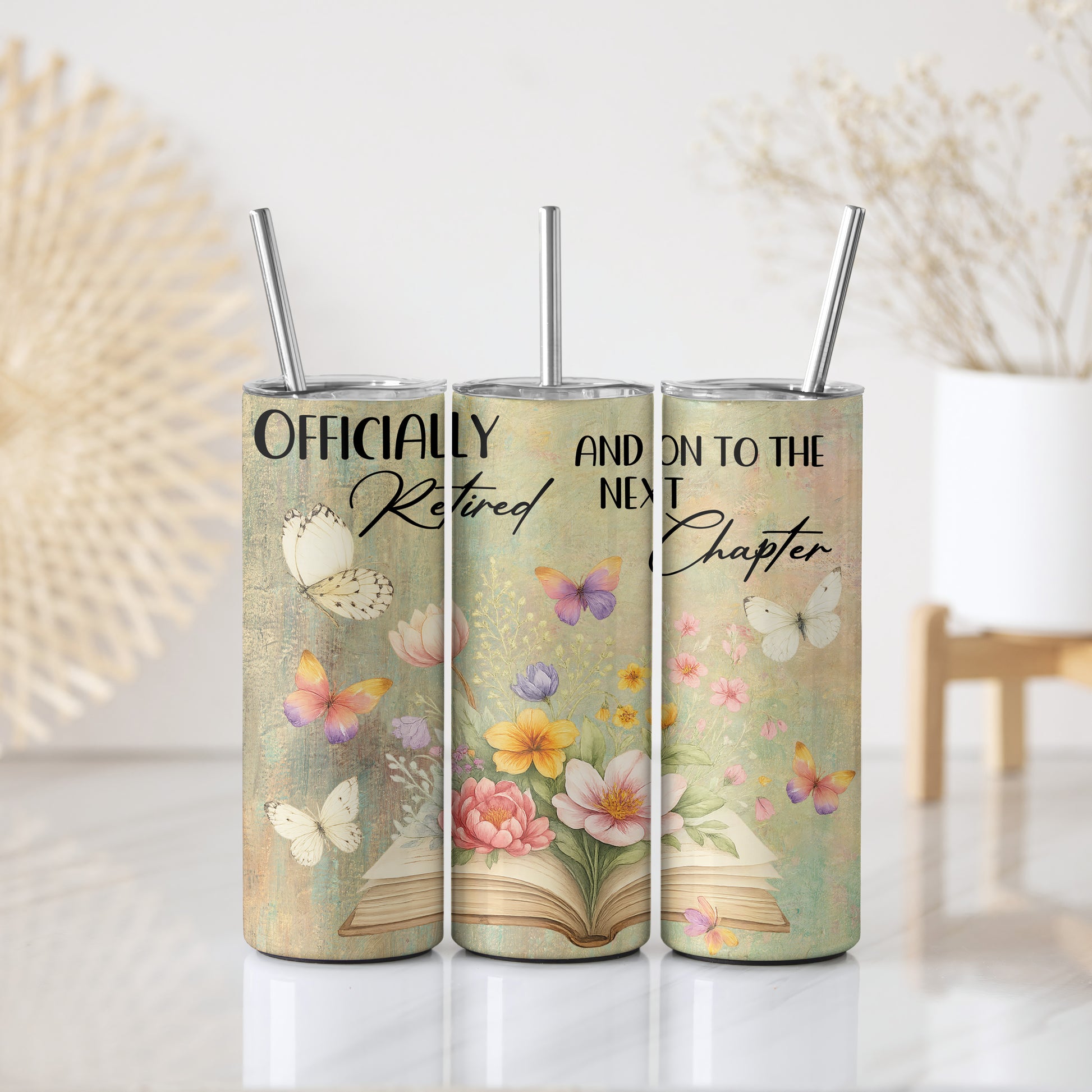 Floral Book Retirement Tumbler, Officially Retired Insulated Skinny Cup
