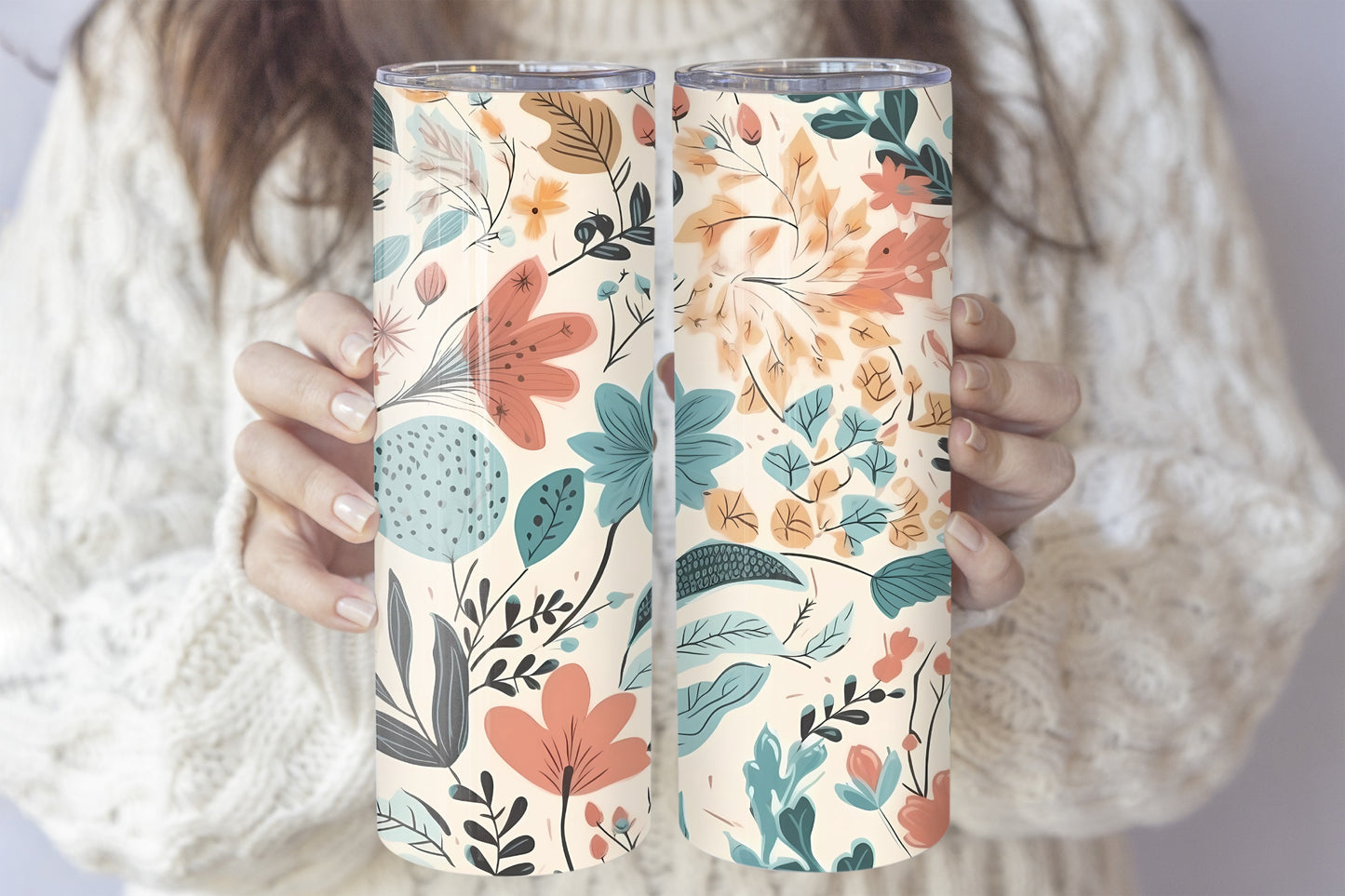 Chic Stainless Steel Tumbler, Delicate Floral Design, Insulated Office Cup
