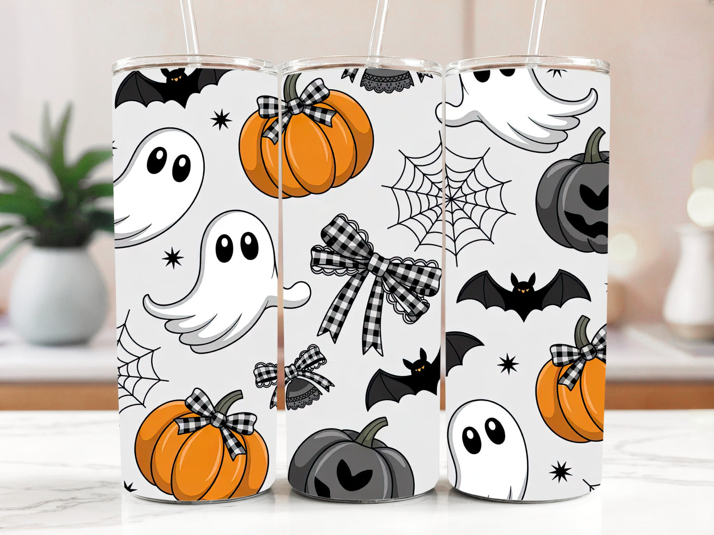 Cute Halloween Kids Tumbler, Spooky Ghost & Pumpkin Stainless Steel