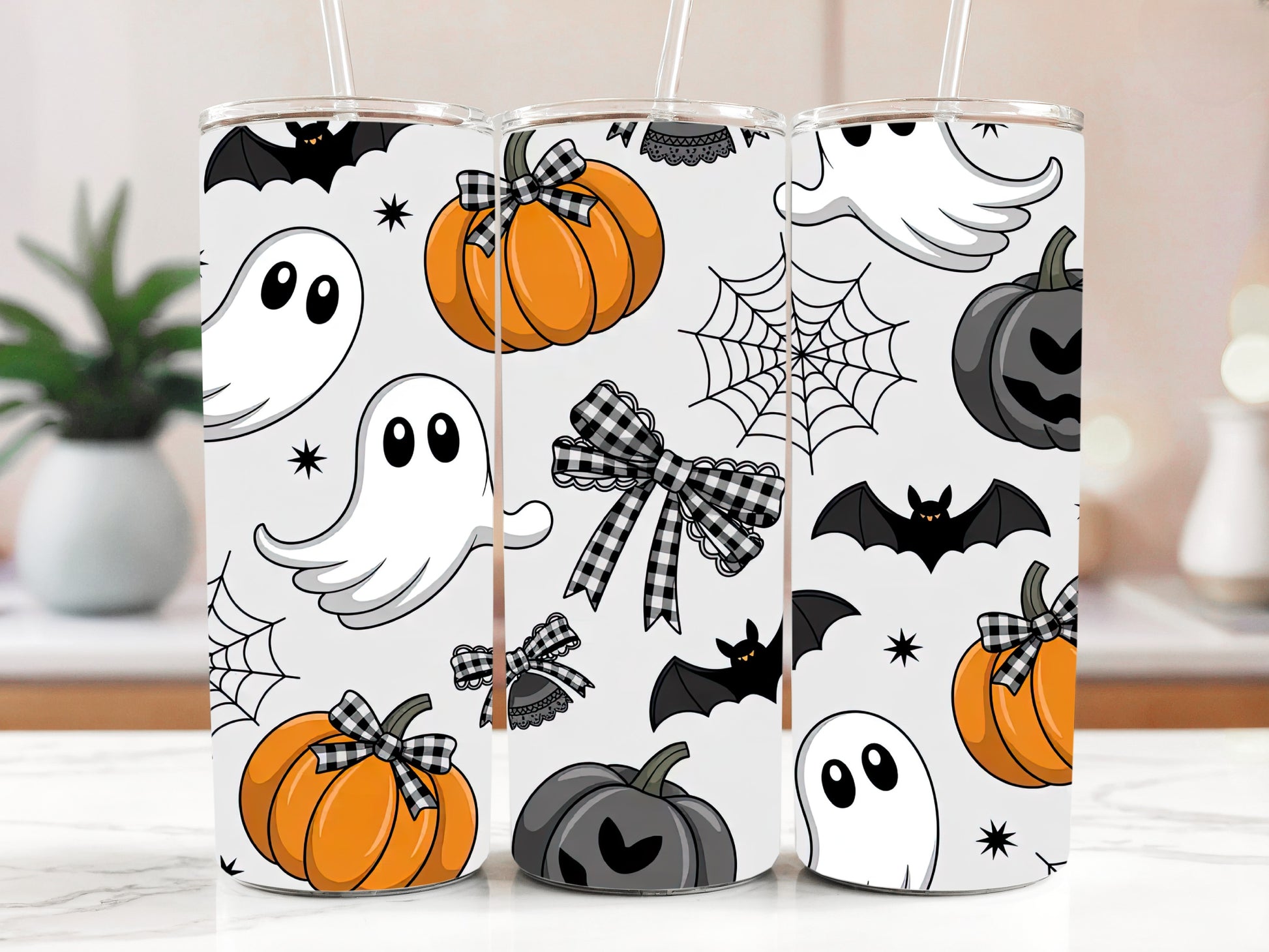 Cute Halloween Kids Tumbler, Spooky Ghost & Pumpkin Stainless Steel